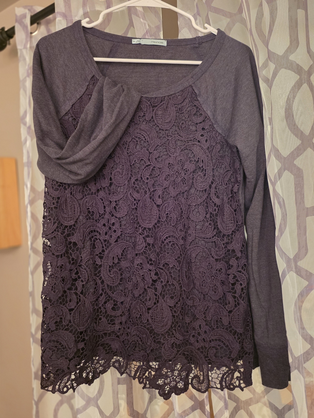 Maurices Grey Crochet Lace Long-Sleeve Top Size M